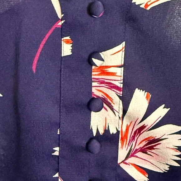 Express Navy Floral Sheer Romantic Boho Button Front Blouse Size Small - Picture 4 of 6
